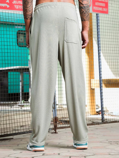House Of Koala Olive Ribbed Relaxed-Fit Mid-Rise Track Pant