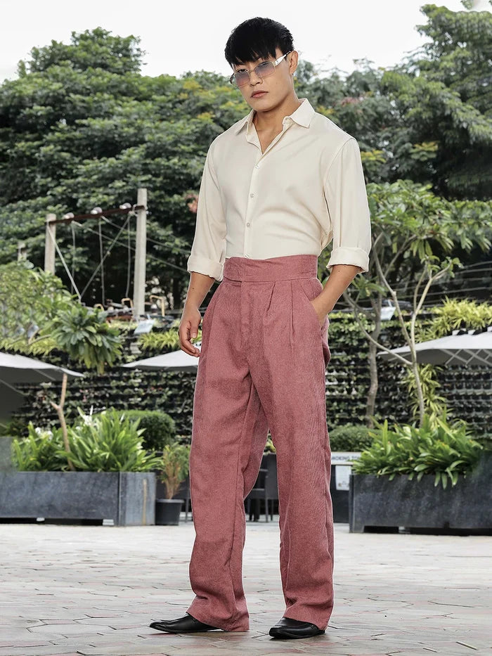 House Of Koala Salmon Pink Corduroy Gurkha Trousers with Double Pleated Front