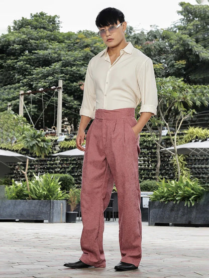 House Of Koala Salmon Pink Corduroy Gurkha Trousers with Double Pleated Front