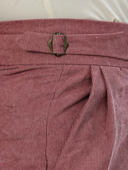 House Of Koala Salmon Pink Corduroy Gurkha Trousers with Double Pleated Front