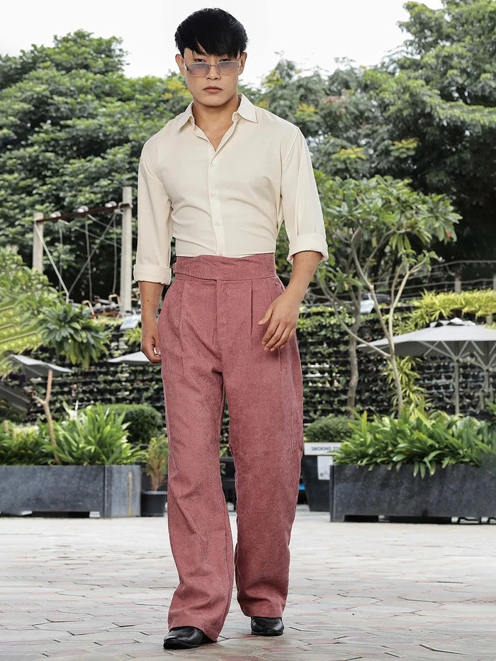 House Of Koala Salmon Pink Corduroy Gurkha Trousers with Double Pleated Front