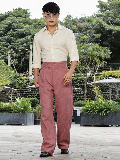 House Of Koala Salmon Pink Corduroy Gurkha Trousers with Double Pleated Front