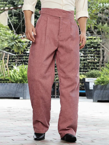 House Of Koala Salmon Pink Corduroy Gurkha Trousers with Double Pleated Front