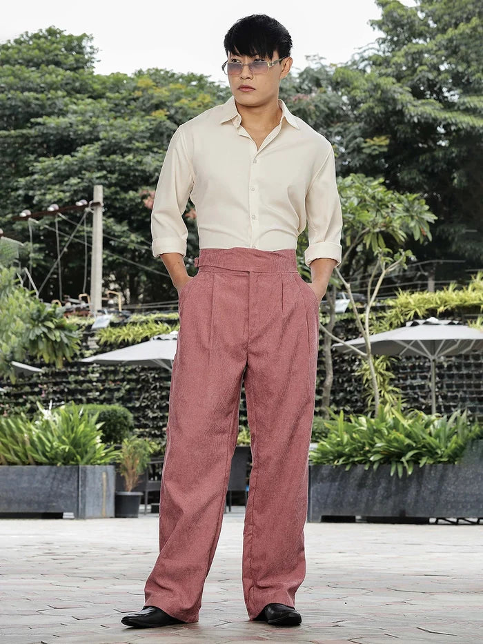 House Of Koala Salmon Pink Corduroy Gurkha Trousers with Double Pleated Front