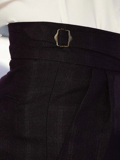 House Of Koala Wine Premium Chequered Gurkha Trousers with Double Pleated Front