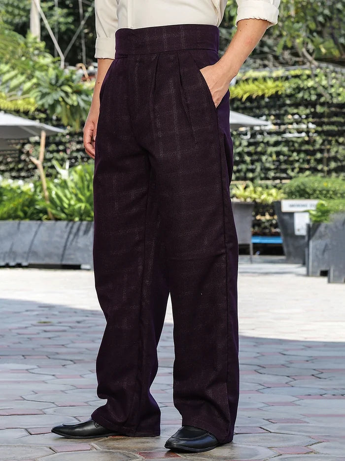 House Of Koala Wine Premium Chequered Gurkha Trousers with Double Pleated Front