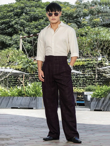 House Of Koala Wine Premium Chequered Gurkha Trousers with Double Pleated Front