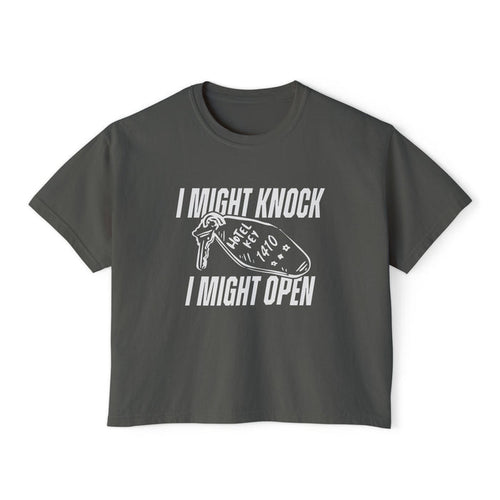 Thtgrlreads Hockey Romance collection vintage wash comfort colors cropped t-shirt featuring bold white graphic text and a hand-drawn hotel key design.