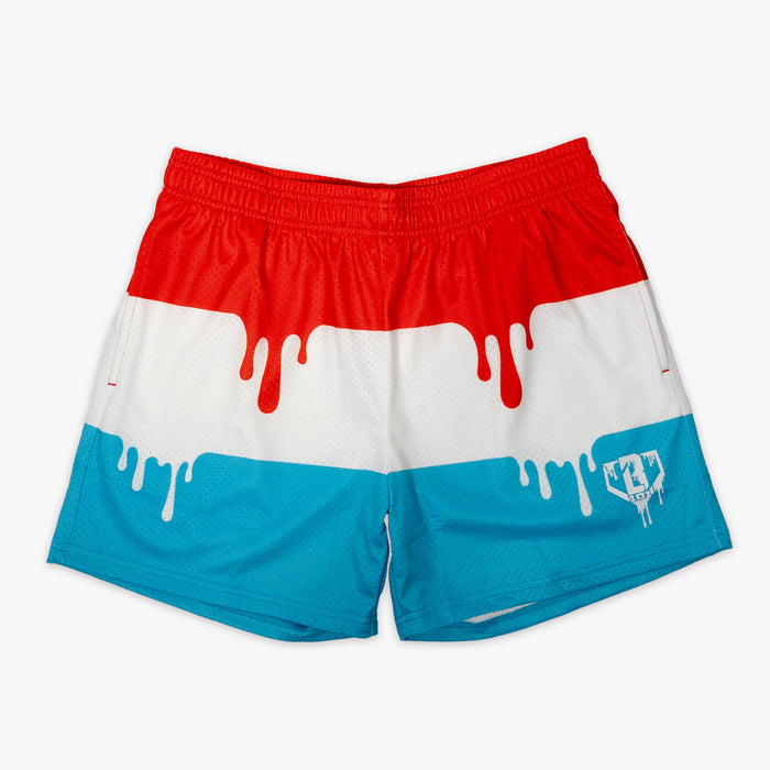 Red Ice Cream Freeze Pop shorts — front view