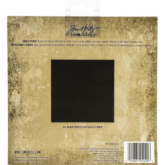 Idea-Ology - Kraft Stock Cardstock Pad 8"X8" - 24/Pkg - Blackout. A collection of printed paper that can be embossed and sanded to reveal the kraft foundation. This package contains 24 8x8 inch cardstock sheets. Imported. Available at Embellish Away located in Bowmanville Ontario Canada.