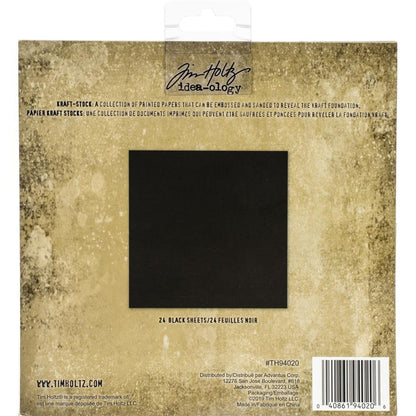 Idea-Ology - Kraft Stock Cardstock Pad 8"X8" - 24/Pkg - Blackout. A collection of printed paper that can be embossed and sanded to reveal the kraft foundation. This package contains 24 8x8 inch cardstock sheets. Imported. Available at Embellish Away located in Bowmanville Ontario Canada.