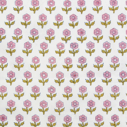 Floral patterned fabric with 'Fableism' branding on a white background. Indian Block Prints available at globalfibershop.com.