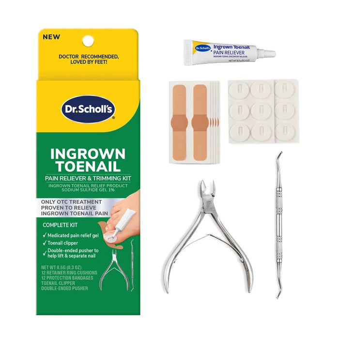 Dr.Scholl's ingrown toenail pain relief and trimming kit with gel, bandages, and tools