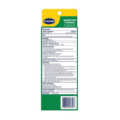 Dr.Scholl's ingrown toenail pain reliever and trimming kit package with label panel