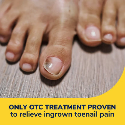 Toe with toenail being treated with clear gel and applicator tip