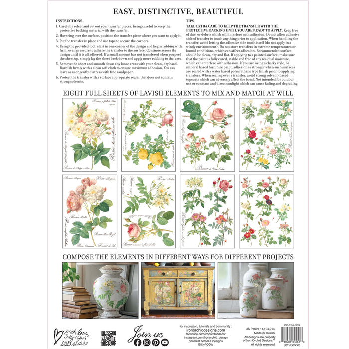 Iron Orchid Rose Botanical Transfer - 12x16
