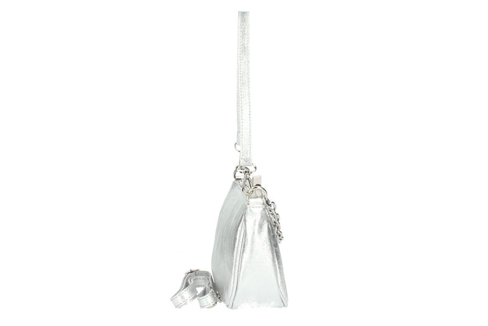 Italian Leather Kelly Shoulder Bag in Silver