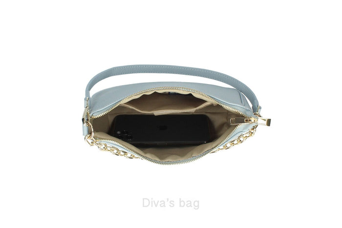 Italian Leather Kelly Shoulder Bag in Silver