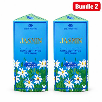 Al-Rehab Jasmin 6ml Roll-On Perfume Oil, concentrated floral fragrance with a delicate jasmine-inspired aroma, designed for convenient application and a pleasant, long-lasting personal scent.