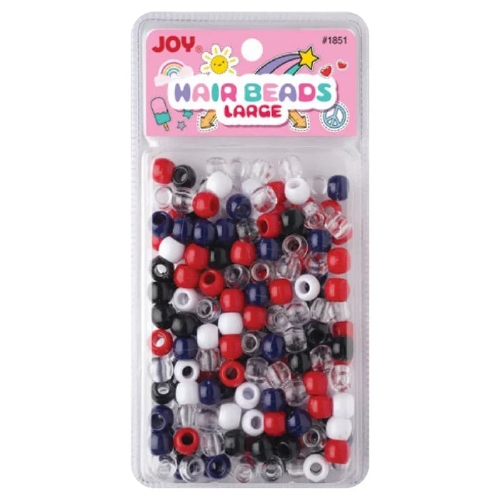 Joy Round Hair Beads Large, 240 Count, Black, White, & Red