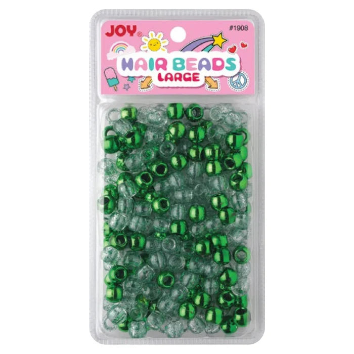 Joy Round Hair Beads Large, 240 Count, Green Metallic & Glitter