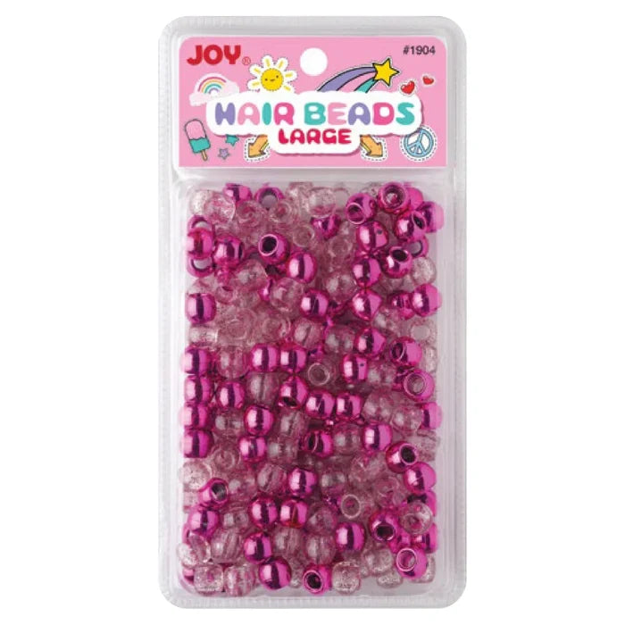 Joy Round Hair Beads Large, 240 Count, Pink Metallic & Glitter