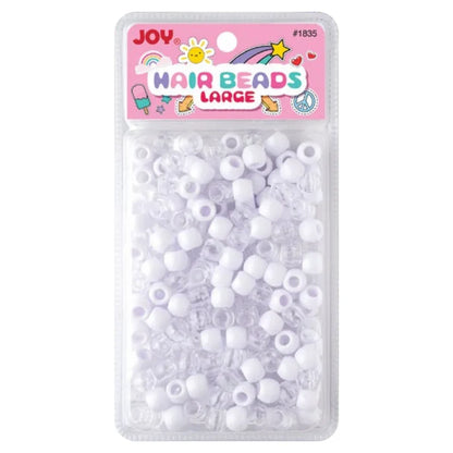 Joy Round Hair Beads Large, 240 Count, White & Clear