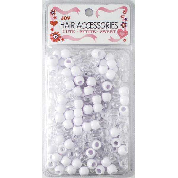 Joy Round Hair Beads Large, 240 Count, White & Clear