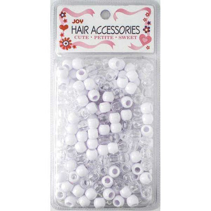 Joy Round Hair Beads Large, 240 Count, White & Clear