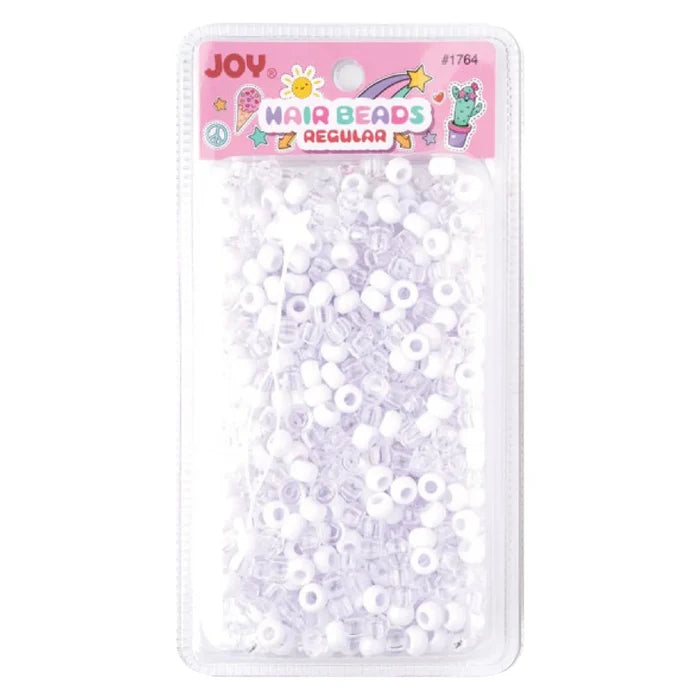 Joy Round Hair Beads Regular Size, 1,000 Count, White and Clear