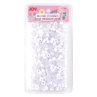 Joy Round Hair Beads Regular Size, 1,000 Count, White and Clear