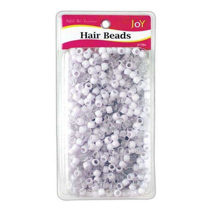 Joy Round Hair Beads Regular Size, 1,000 Count, White and Clear
