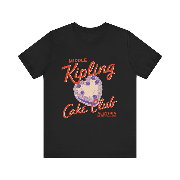 Thtgrlreads Ruthless Boys of the Zodiac collection black Comfort Colors fitted tee with vintage-style orange script and purple heart cake graphic, soft unisex fit.