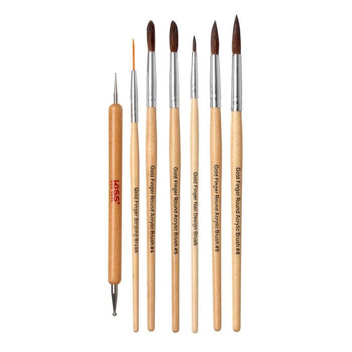 Kiss Gold Finger Pony Hair Nail Brush Set 7pcs - ikatehouse