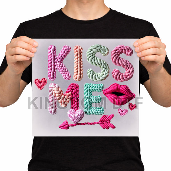 Kiss Me Faux Crochet DTF Transfers - Ready To Press
