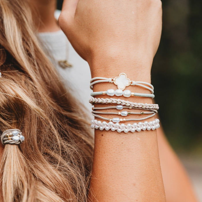 K’Lani Glimmer Soft Pinks with Pearl and Gold Accent Hair Tie Bracelets