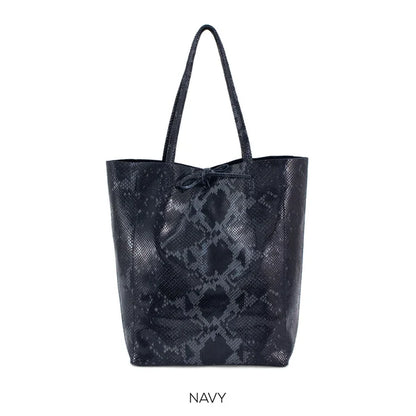 Ladies Italian Large Calf Leather Snake Slouch Hobo Shopper Shoulder Tote Handbag
