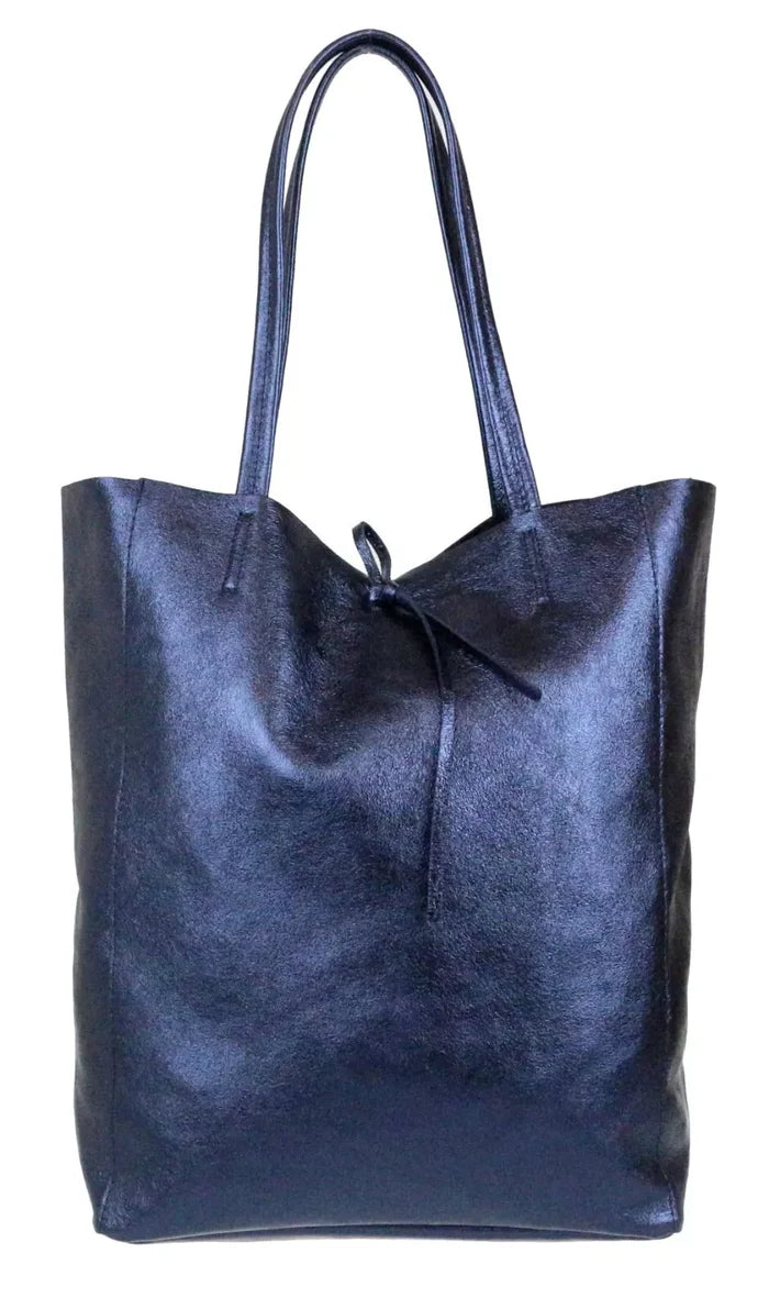 Ladies Soft Italian Real Leather Metallic Shopper Tote Bags Women Girls College Shoulder Handbags for Women