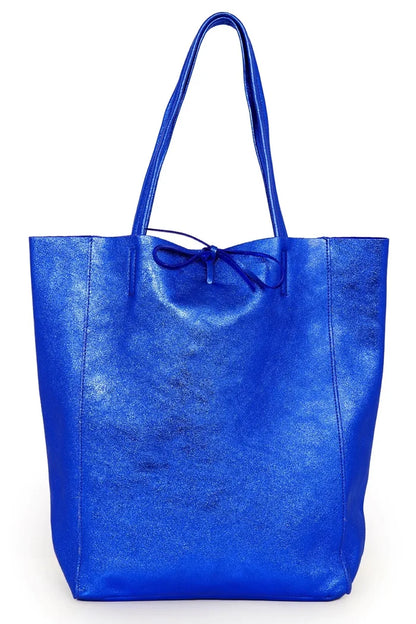 Ladies Soft Italian Real Leather Metallic Shopper Tote Bags Women Girls College Shoulder Handbags for Women