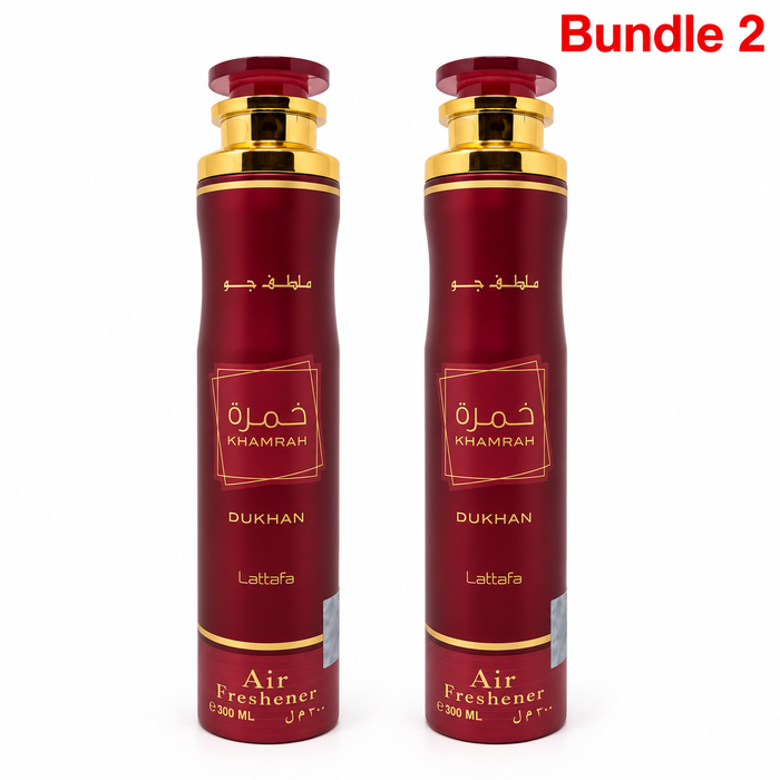 Lattafa Khamrah Dukhan Air Freshener 300ml, aromatic home fragrance spray with rich, warm, smoky notes, ideal for refreshing rooms and creating a luxurious, inviting atmosphere.