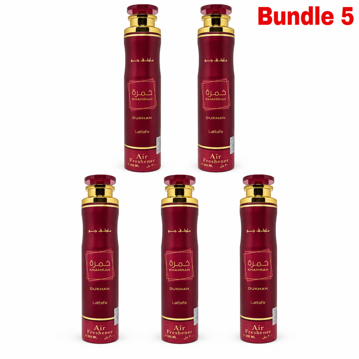 Lattafa Khamrah Dukhan Air Freshener 300ml, aromatic home fragrance spray with rich, warm, smoky notes, ideal for refreshing rooms and creating a luxurious, inviting atmosphere.