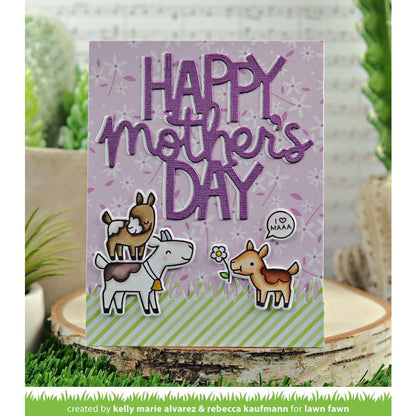 Lawn Fawn - Cuts Custom Craft Die - Giant Happy Mother's Day. Available at Embellish Away located in Bowmanville Ontario Canada. Card design by Kelly Marie Alvarez & Rebecca Kaufmann.