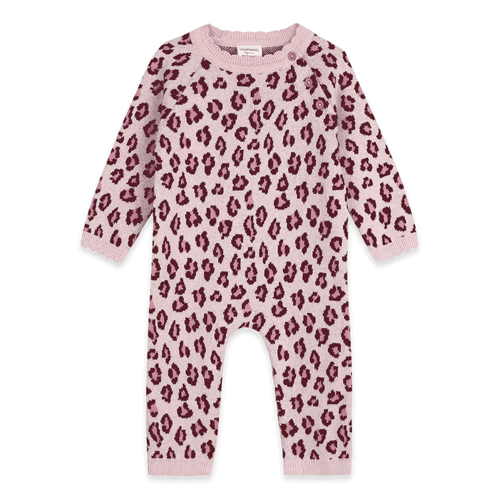 Leopard Jacquard Knit Baby Jumpsuit, Organic Cotton