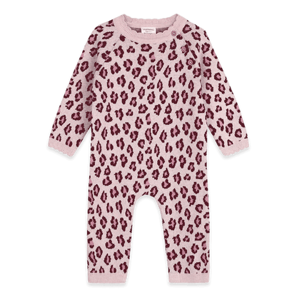 Leopard Jacquard Knit Baby Jumpsuit, Organic Cotton