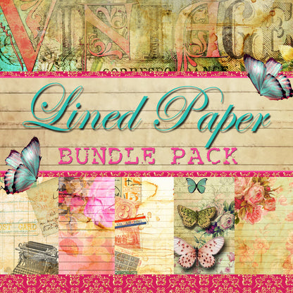 Lined Journal Paper Pack Bundle - 50 Lined Papers/Designs