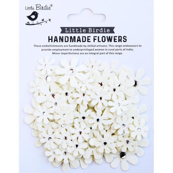 Little Birdie - Sparkle Florets Paper Flowers - 80/Pkg - Ivory Pearl. Available at Embellish Away located in Bowmanville Ontario Canada.