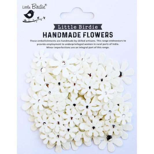 Little Birdie - Sparkle Florets Paper Flowers - 80/Pkg - Ivory Pearl. Available at Embellish Away located in Bowmanville Ontario Canada.