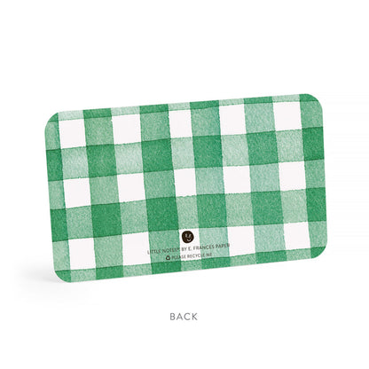Back note cards: green gingham with small E. Frances label