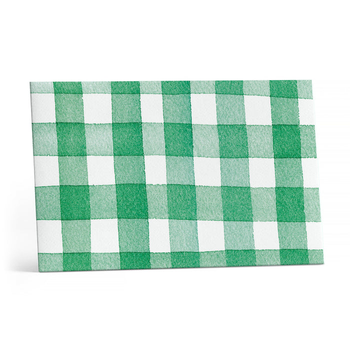 Green and white gingham note cards back cover, folded rectangular pack