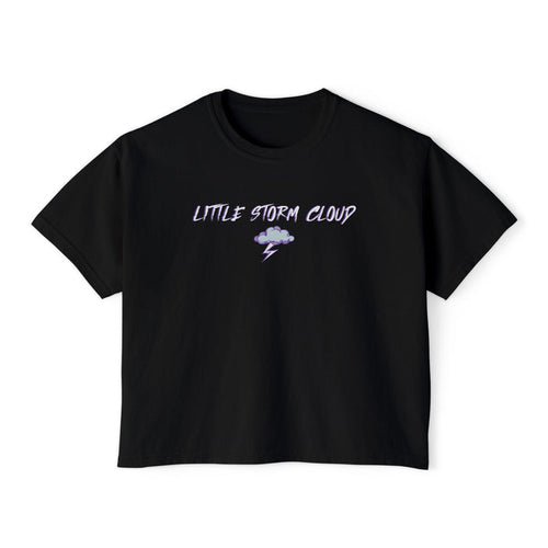 thtgrlreads Lady of Darkness & Legacy Series black Comfort Colors crop top featuring a vintage puff print graphic with a small storm cloud and lightning bolt above stylized text reading "Little Storm Cloud